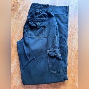 LOFT "Marisa" Black Cargo Straight Wide Leg Cotton Pants size 2